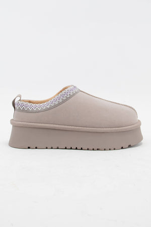 ARTISAN BINDING SHORT ANKLE FUR-LINED COZY SLIPPER: LIGHT GREY