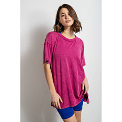 MINERAL WASHED SHORT SLEEVE TOP WITH SIDE SLIT