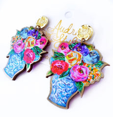 Colorful Bouquet Dangle Earring Flower Chinoiserie Spring Summer