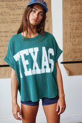 'TEXAS' Comfy Oversize Graphic Sweatshirt Top: HUNTER GREEN