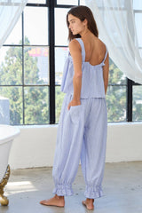 Check Print Ruffled Pajama Tank Top & Pants Sets