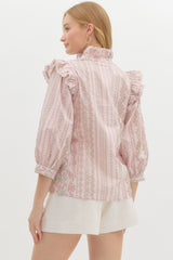 Ruffled neck pink vintage top