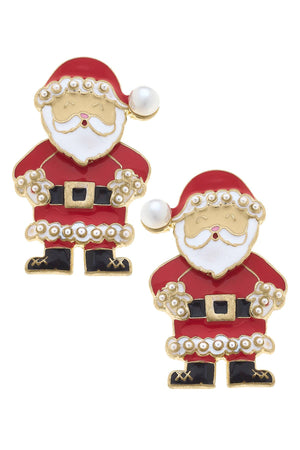 St. Nicholas Enamel Santa Stud Earrings in Red & White