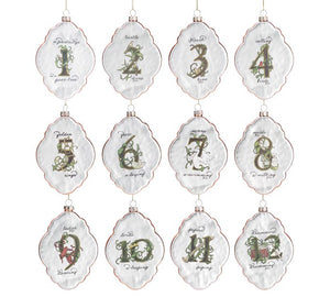 Glass 12 days of Christmas ornament gift set