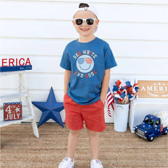 Red, White, and Cool Patriotic Smiley Short Sleeve T-Shirt