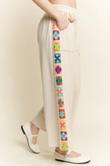 Mineral Washed Real Crochet patch side trim Pants With matching top