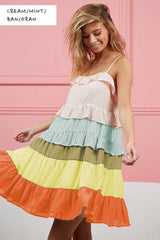 Color blocked ruffle dress