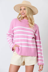 Stitch Detail Stripe Raglan Slv Sweater