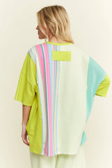 Striped Flower Patched Washed Casual top with matching pant