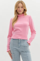 Pink ruffled turtle neck top