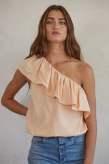 One Shoulder Layered Sleeveless Ruffle Trip Top