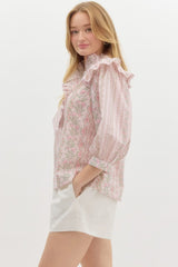 Ruffled neck pink vintage top