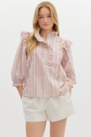 Ruffled neck pink vintage top