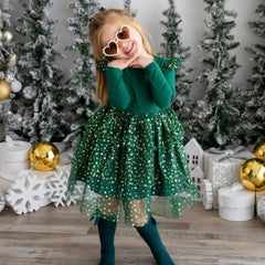 Emerald Coquette Christmas Bow Clip - Kids Holiday Hair Clip