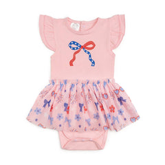 Red, White, & Cute Short Sleeve Tutu Bodysuit
