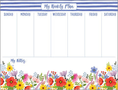 Weekly Planner Pad - Blue Stripes and Flowers