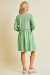 FLOWY FLARE BABYDOLL DRESS WITH POCKETS: APPLE GREEN