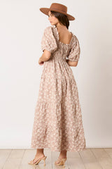 Golden Jacquard Ruffle Detail Maxi Dress