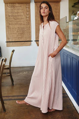 Textured Wide Leg Button-up Loose Fit Jumpsuit: PEACH