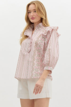 Ruffled neck pink vintage top