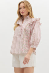 Ruffled neck pink vintage top