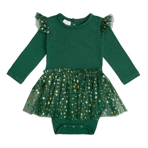 Emerald Shimmer Christmas Long Sleeve Tutu Bodysuit