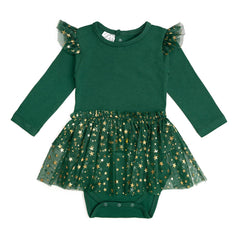 Emerald Shimmer Christmas Long Sleeve Tutu Bodysuit