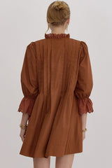 Rust Ruffle Collar Dress