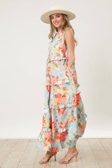 Ruffle Halter Neck Floral Maxi Dress