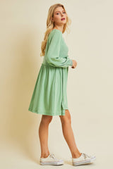 FLOWY FLARE BABYDOLL DRESS WITH POCKETS: APPLE GREEN