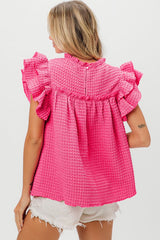 Bubble Texture Ruffled Sleeve Top