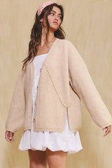 Open Front Slouchy Sweater Cardigan: Taupe