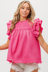 Bubble Texture Ruffled Sleeve Top