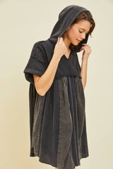 MINERAL-WASHED DRESS WITH HOODIE