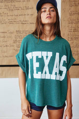 'TEXAS' Comfy Oversize Graphic Sweatshirt Top: HUNTER GREEN