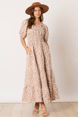 Golden Jacquard Ruffle Detail Maxi Dress