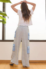 Stripe Print Cargo Pocket Wide-leg Pants