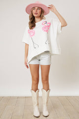 Sequin Flamingo Embroidery Tee