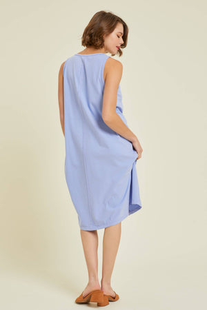 WASHED SLEEVELESS CASUAL DRESS: PERIWINKLE