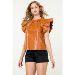 Ruffle Sleeve Leather top