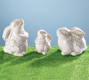 Set of 3 white embossed bunnies