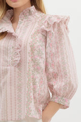 Ruffled neck pink vintage top