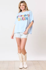 'Birthday Queen' Sequin Top - light blue