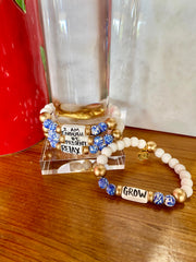 Affirmation Word Beaded Bracelets Inspirational - blue/white/gold