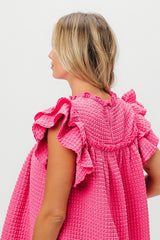 Bubble Texture Ruffled Sleeve Top