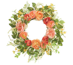 Peach and green wreath with bow to match