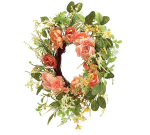 Peach and green wreath with bow to match