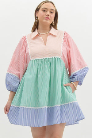 Pastel Pinstripe Dress-Plus