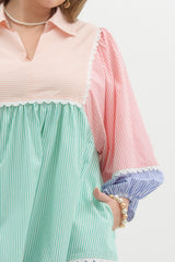 Pastel Pinstripe Dress-Plus