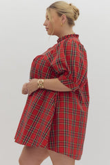 Holiday Plaid Puff Sleeve Dress